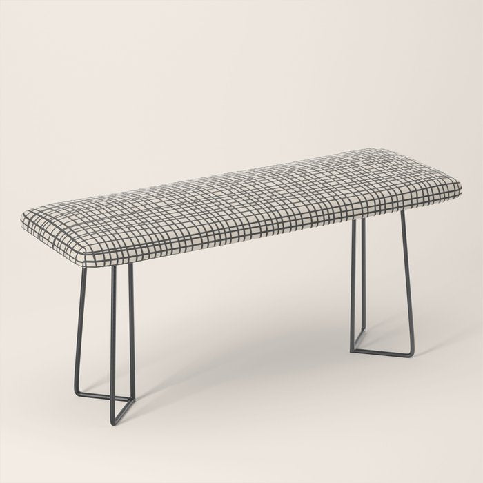 Fine Weave Mid-Century Modern Woven Pattern in Charcoal Gray and Almond Cream Bench Gallery Image 1