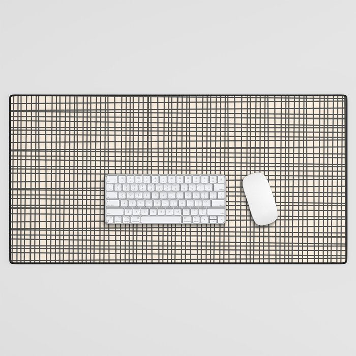 Fine Weave Mid-Century Modern Woven Pattern in Charcoal Gray and Almond Cream Desk Mat Gallery Image 1