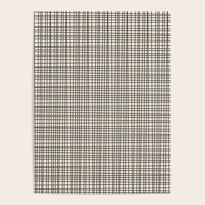Fine Weave Mid-Century Modern Woven Pattern in Charcoal Gray and Almond Cream Poster Gallery Image 4