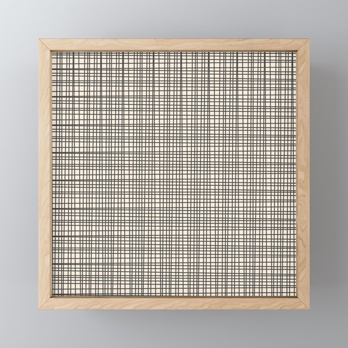 Fine Weave Mid-Century Modern Woven Pattern in Charcoal Gray and Almond Cream Mini Art Print Gallery Image 1
