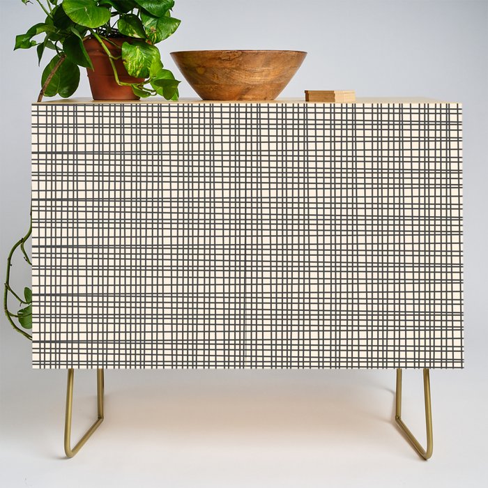 Fine Weave Mid-Century Modern Woven Pattern in Charcoal Gray and Almond Cream Credenza Gallery Image 1