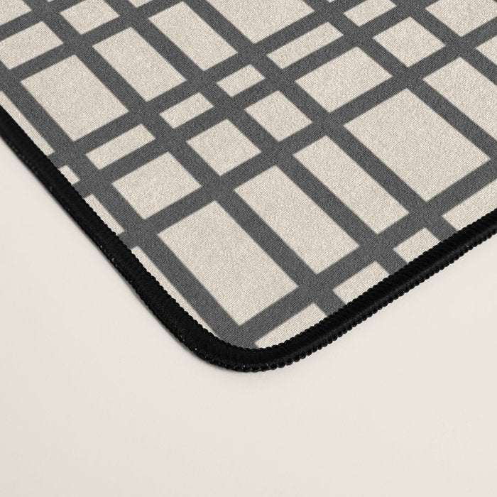 Fine Weave Mid-Century Modern Woven Pattern in Charcoal Gray and Almond Cream Desk Mat Gallery Image 4
