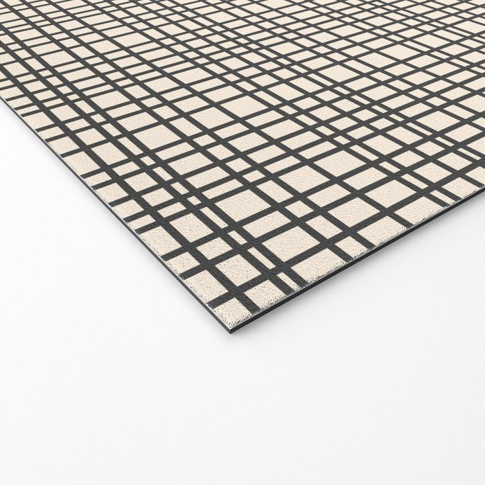 Fine Weave Mid-Century Modern Woven Pattern in Charcoal Gray and Almond Cream Welcome Mat Gallery Image 2