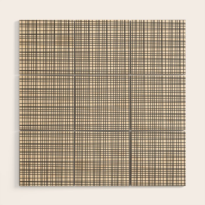 Fine Weave Mid-Century Modern Woven Pattern in Charcoal Gray and Almond Cream Wood Wall Art Gallery Image 1