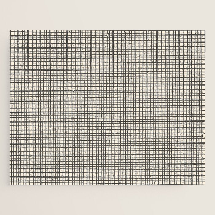 Fine Weave Mid-Century Modern Woven Pattern in Charcoal Gray and Almond Cream Jigsaw Puzzle Gallery Image 1