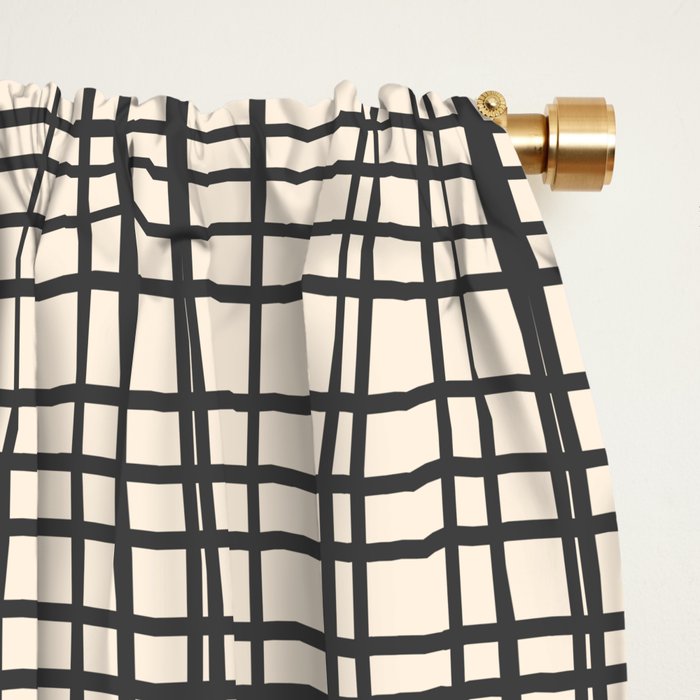 Fine Weave Mid-Century Modern Woven Pattern in Charcoal Gray and Almond Cream Window Curtain Gallery Image 2