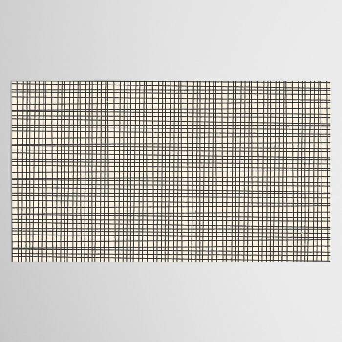 Fine Weave Mid-Century Modern Woven Pattern in Charcoal Gray and Almond Cream Tablecloth Gallery Image 2