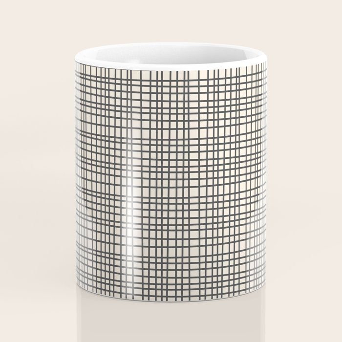 Fine Weave Mid-Century Modern Woven Pattern in Charcoal Gray and Almond Cream Coffee Mug Gallery Image 4