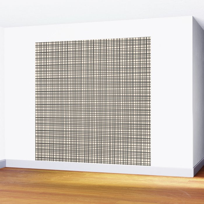 Fine Weave Mid-Century Modern Woven Pattern in Charcoal Gray and Almond Cream Wall Mural Gallery Image 2