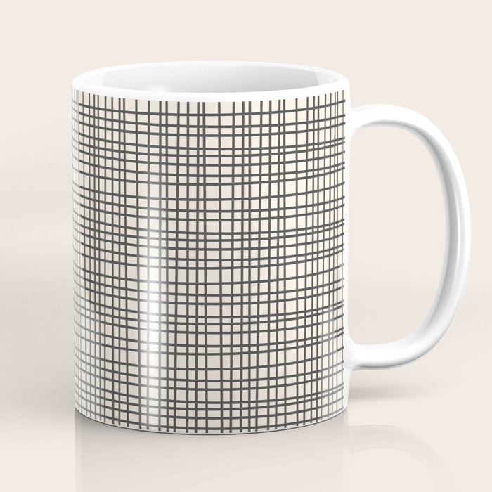 Fine Weave Mid-Century Modern Woven Pattern in Charcoal Gray and Almond Cream Coffee Mug Gallery Image 1