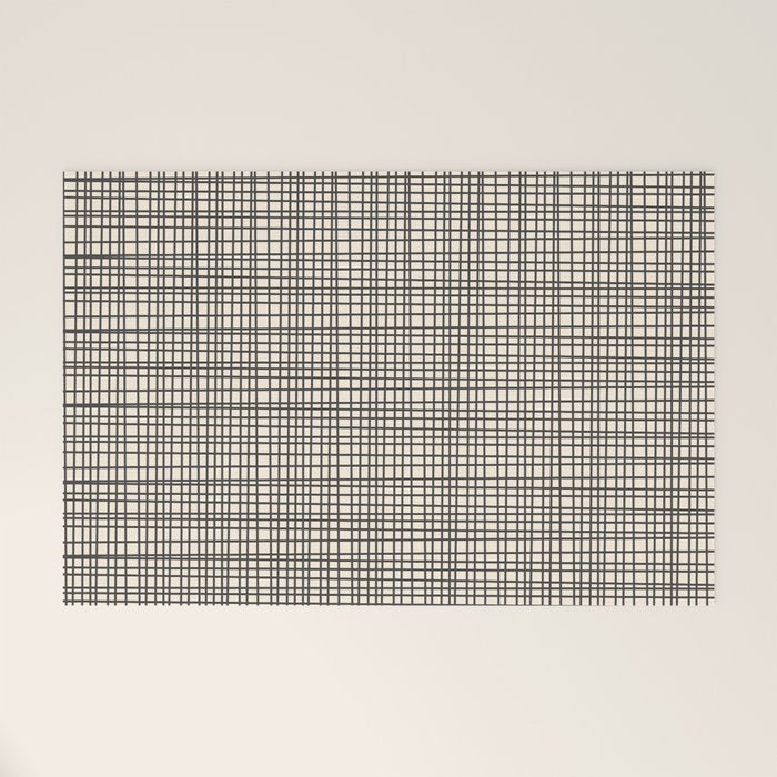 Fine Weave Mid-Century Modern Woven Pattern in Charcoal Gray and Almond Cream Welcome Mat Gallery Image 1