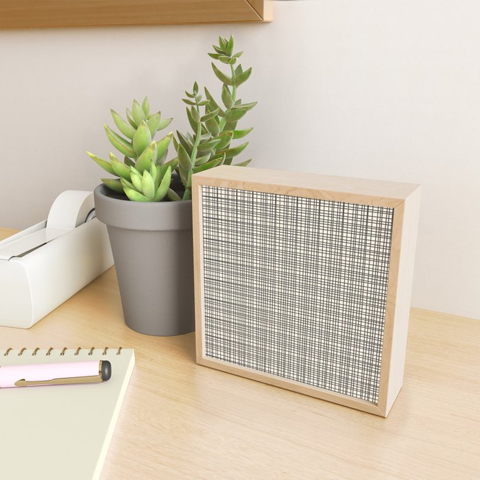 Fine Weave Mid-Century Modern Woven Pattern in Charcoal Gray and Almond Cream Mini Art Print Gallery Image 2