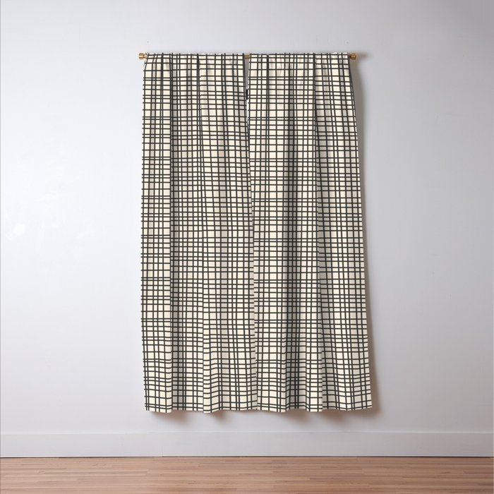 Fine Weave Mid-Century Modern Woven Pattern in Charcoal Gray and Almond Cream Window Curtain Gallery Image 3