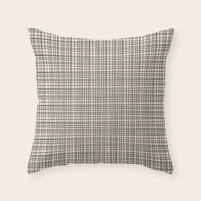 Fine Weave Mid-Century Modern Woven Pattern in Charcoal Gray and Almond Cream Throw Pillow Gallery Image 6