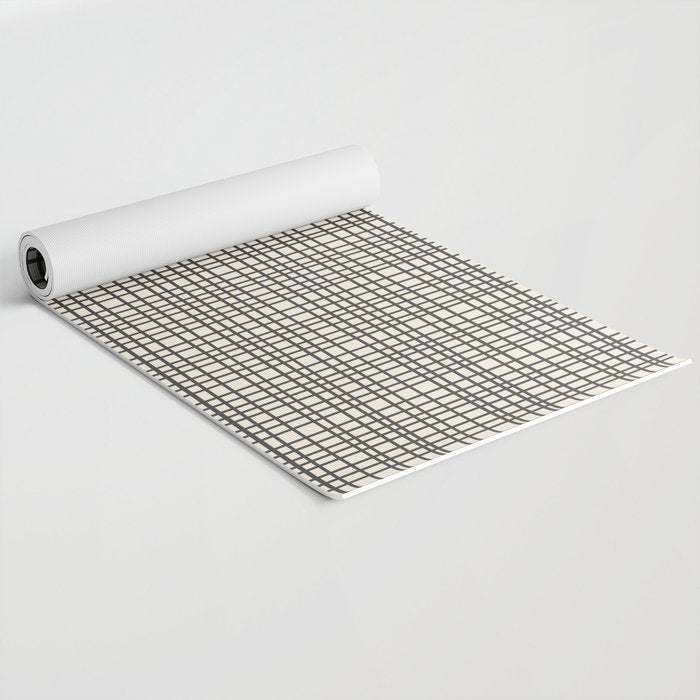 Fine Weave Mid-Century Modern Woven Pattern in Charcoal Gray and Almond Cream Yoga Mat Gallery Image 2