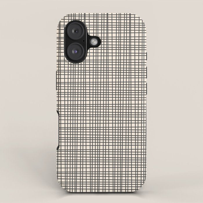Fine Weave Mid-Century Modern Woven Pattern in Charcoal Gray and Almond Cream iPhone Case Gallery Image 1