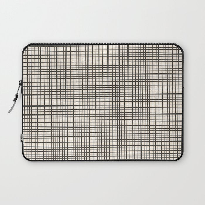 Fine Weave Mid-Century Modern Woven Pattern in Charcoal Gray and Almond Cream Laptop Sleeve Gallery Image 1