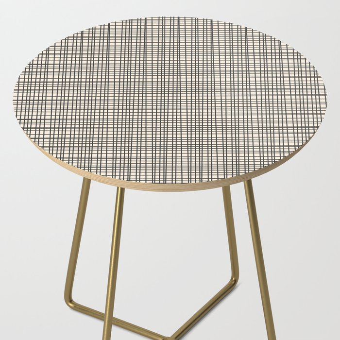 Fine Weave Mid-Century Modern Woven Pattern in Charcoal Gray and Almond Cream Side Table Gallery Image 2
