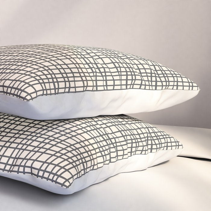Fine Weave Mid-Century Modern Woven Pattern in Charcoal Gray and Almond Cream Pillow Sham Gallery Image 3