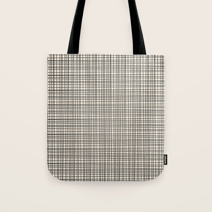 Fine Weave Mid-Century Modern Woven Pattern in Charcoal Gray and Almond Cream Tote Bag Gallery Image 1