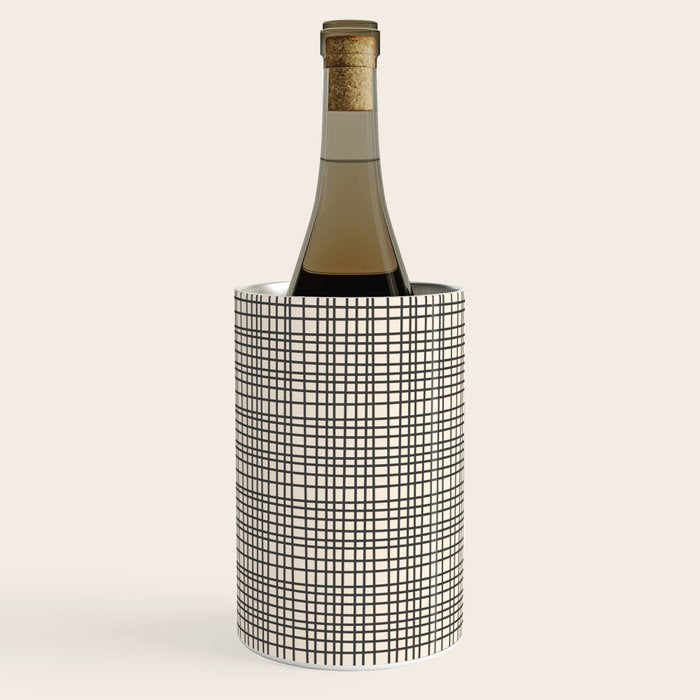 Fine Weave Mid-Century Modern Woven Pattern in Charcoal Gray and Almond Cream Wine Chiller Gallery Image 1