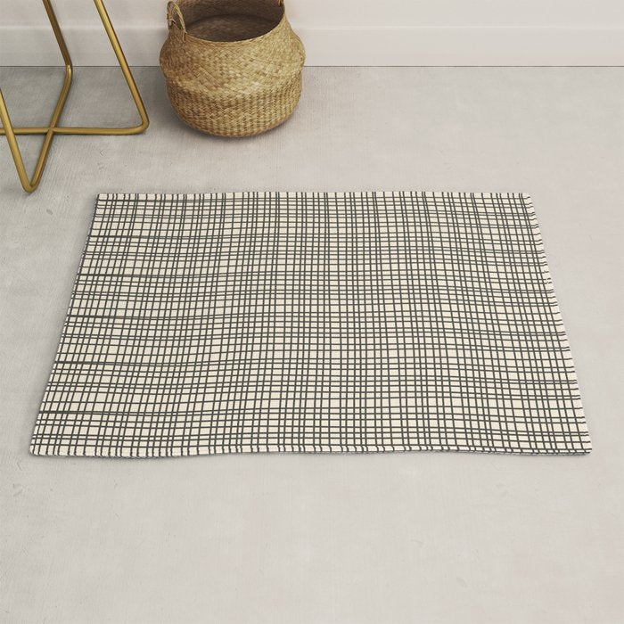 Fine Weave Mid-Century Modern Woven Pattern in Charcoal Gray and Almond Cream Rug Gallery Image 1