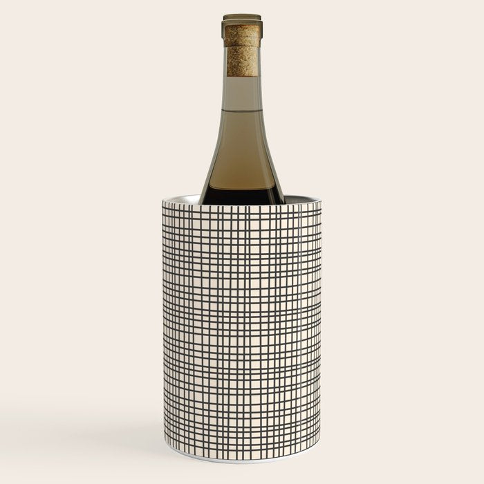 Fine Weave Mid-Century Modern Woven Pattern in Charcoal Gray and Almond Cream Wine Chiller Gallery Image 3