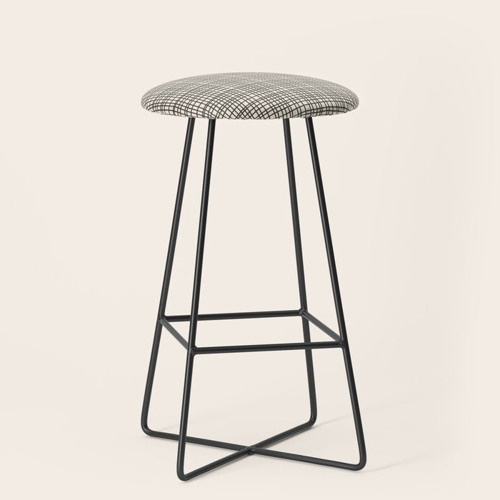Fine Weave Mid-Century Modern Woven Pattern in Charcoal Gray and Almond Cream Stool Gallery Image 1