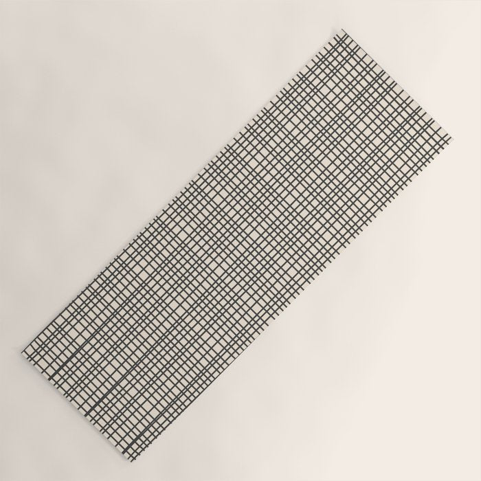 Fine Weave Mid-Century Modern Woven Pattern in Charcoal Gray and Almond Cream Yoga Mat Gallery Image 1