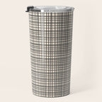 Fine Weave Mid-Century Modern Woven Pattern in Charcoal Gray and Almond Cream Travel Mug Gallery Image 3