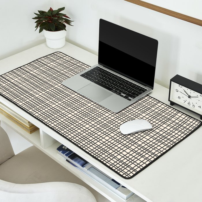 Fine Weave Mid-Century Modern Woven Pattern in Charcoal Gray and Almond Cream Desk Mat Gallery Image 2