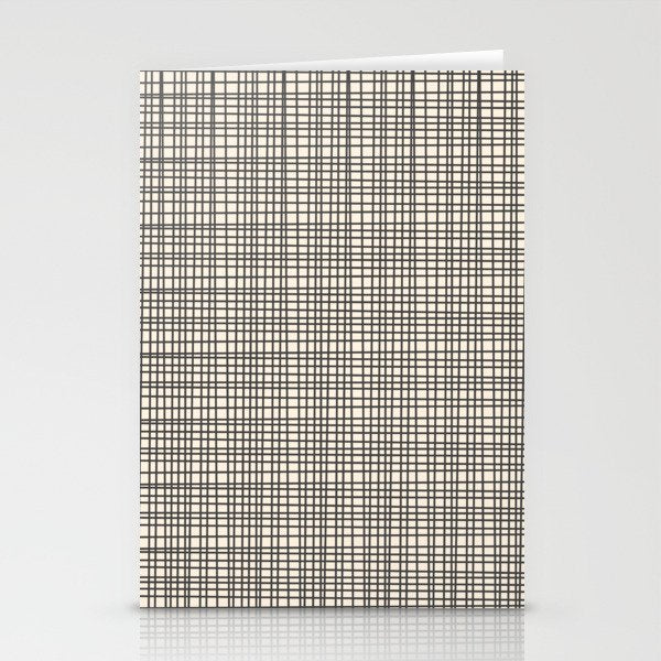 Fine Weave Mid-Century Modern Woven Pattern in Charcoal Gray and Almond Cream Stationery Card Gallery Image 2