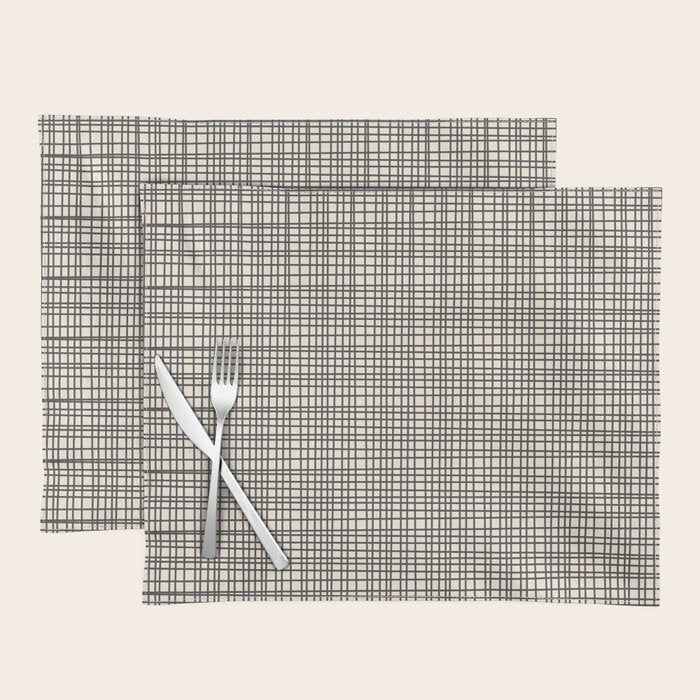 Fine Weave Mid-Century Modern Woven Pattern in Charcoal Gray and Almond Cream Placemat Gallery Image 1