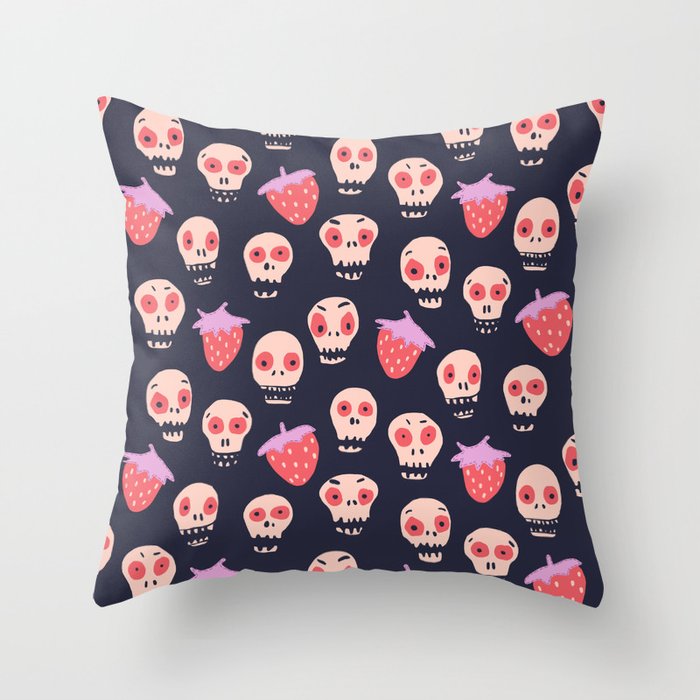 Skulls and strawberries Throw Pillow Gallery Image 6