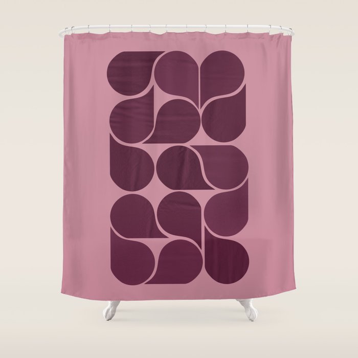 Elegant Burgundy Teardrop Pattern on Mauve Shower Curtain Gallery Image 1