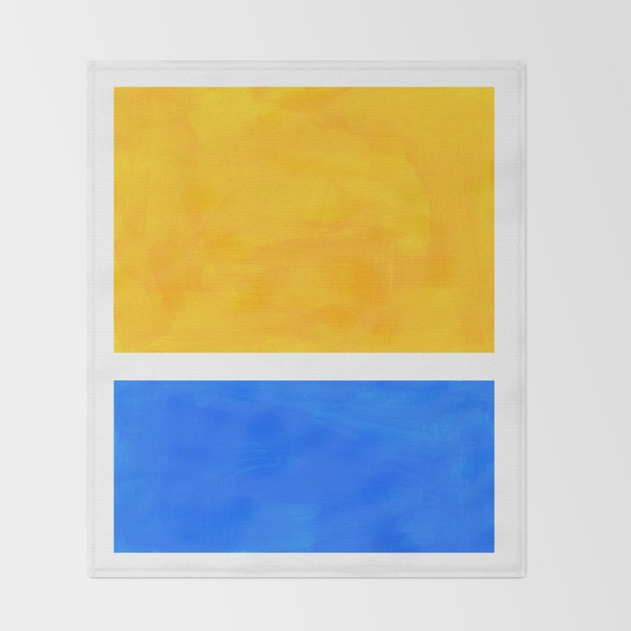 Primary Yellow Cerulean Blue Mid Century Modern Abstract Minimalist Rothko Color Field Squares Throw Blanket Gallery Image 2