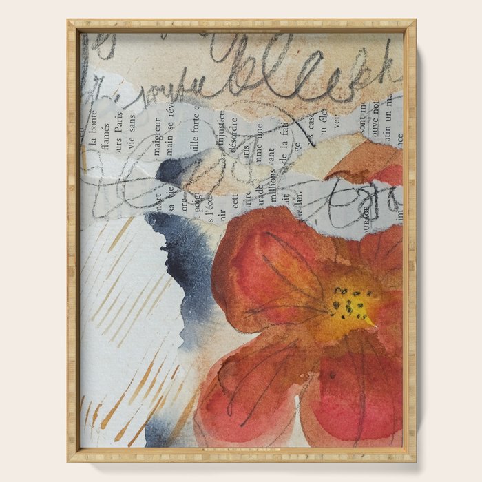 bloom - mixed media collage abstract botanical Serving Tray Gallery Image 1