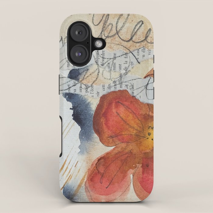bloom - mixed media collage abstract botanical iPhone Case Gallery Image 1