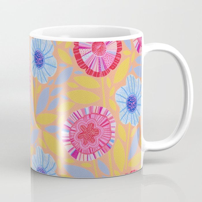 Folk Floral Blossoms in Pastel Pink Coffee Mug Gallery Image 1