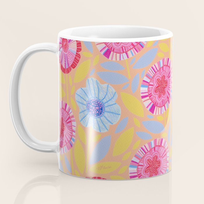 Folk Floral Blossoms in Pastel Pink Coffee Mug Gallery Image 3