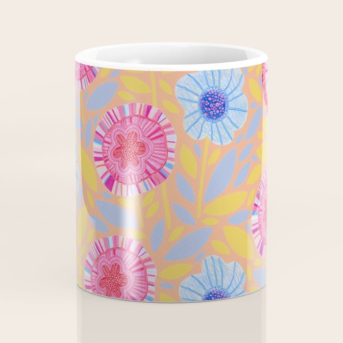 Folk Floral Blossoms in Pastel Pink Coffee Mug Gallery Image 4