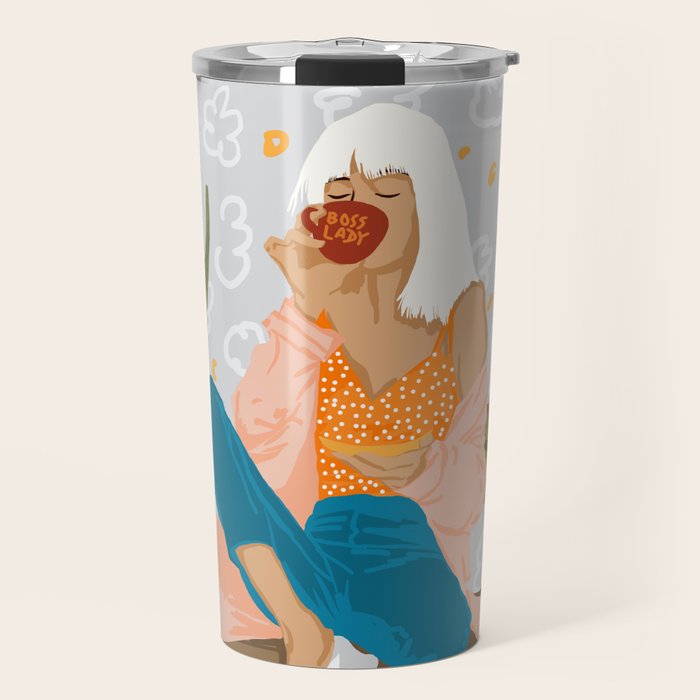 Boss Lady Illustration, Empower Woman Female Feminism, Plant Lady Tea Coffee Painting Travel Mug Gallery Image 1