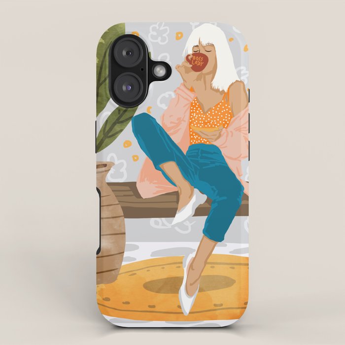 Boss Lady Illustration, Empower Woman Female Feminism, Plant Lady Tea Coffee Painting iPhone Case Gallery Image 1