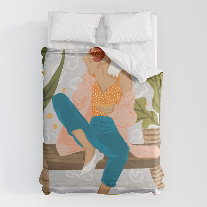Boss Lady Illustration, Empower Woman Female Feminism, Plant Lady Tea Coffee Painting Duvet Cover Gallery Image 1