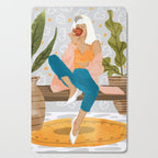 Boss Lady Illustration, Empower Woman Female Feminism, Plant Lady Tea Coffee Painting Cutting Board Gallery Image 1