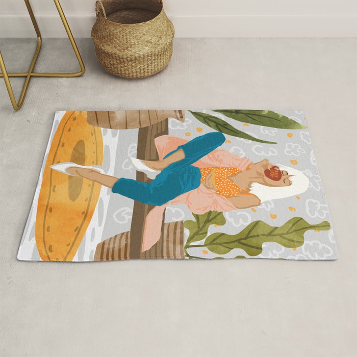 Boss Lady Illustration, Empower Woman Female Feminism, Plant Lady Tea Coffee Painting Rug Gallery Image 1