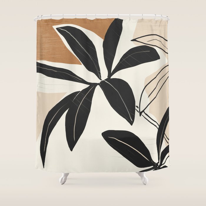 Modern Abstract Art Plant Shower Curtain Gallery Image 1