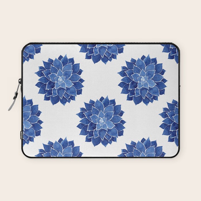 Indigo Succulent |  Watercolor Painting Laptop Sleeve Gallery Image 1