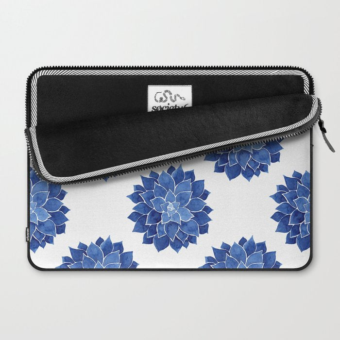 Indigo Succulent |  Watercolor Painting Laptop Sleeve Gallery Image 2