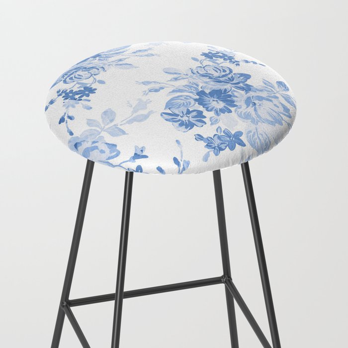 Modern navy blue white watercolor elegant floral Stool Gallery Image 2